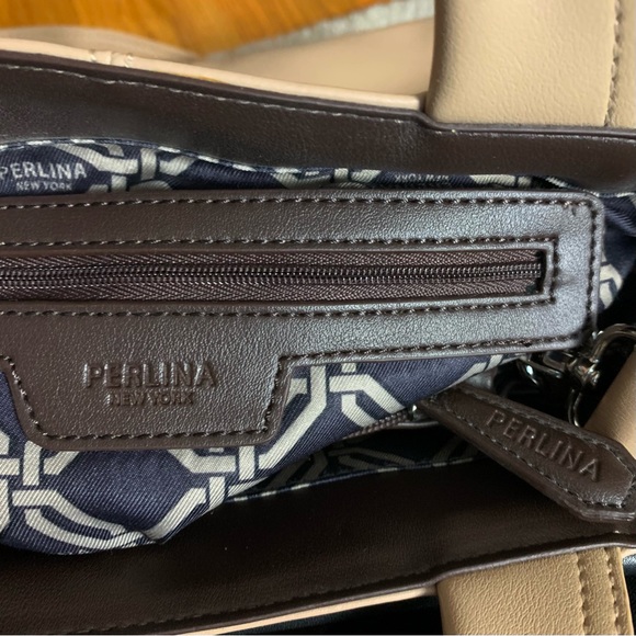 PERLINA Beige Brown Black COLORBLOCK Audrey LEATHER Convertible BAG Purse - Picture 7 of 7